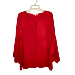 Gibson Latimer Red Bell Sleeves Crisscross Blouse